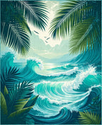 Tropical Ocean Wave Beach Scene Rug