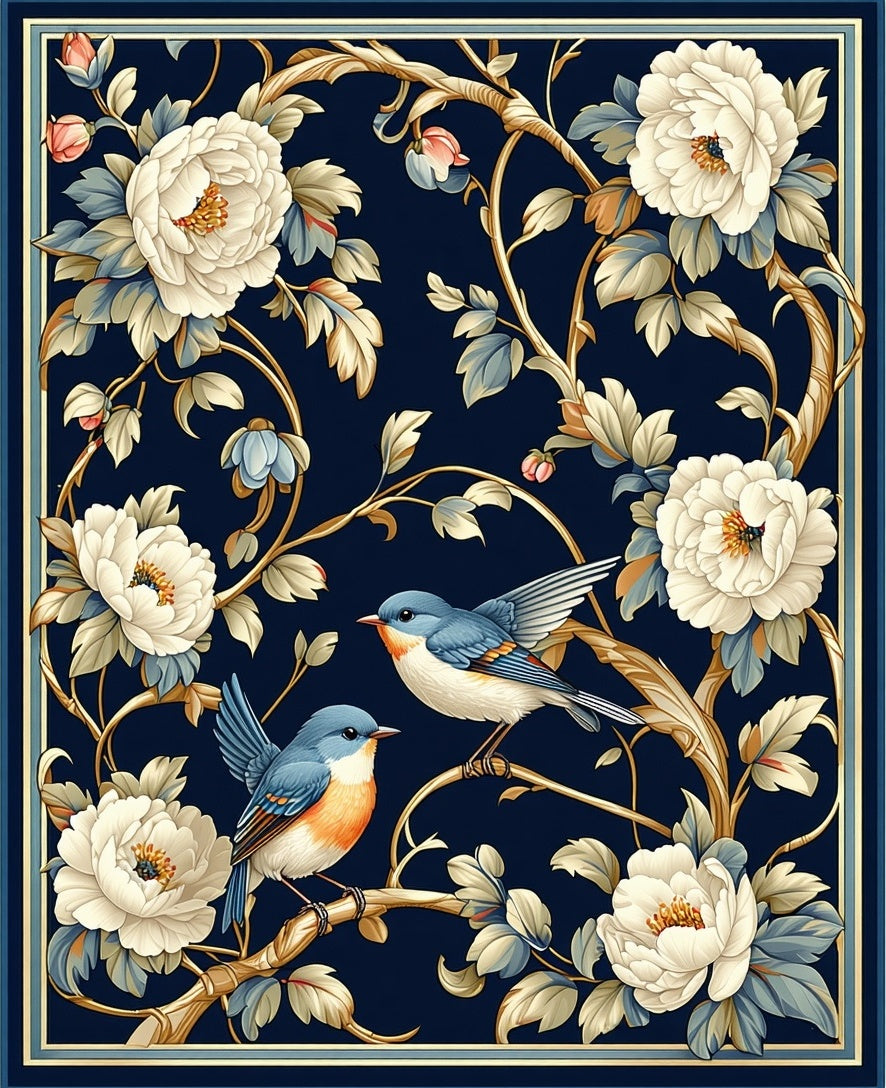 Birds and Blossoms Traditional Pattern Design Rug