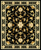 Ornate Gold Black Floral Pattern Rug