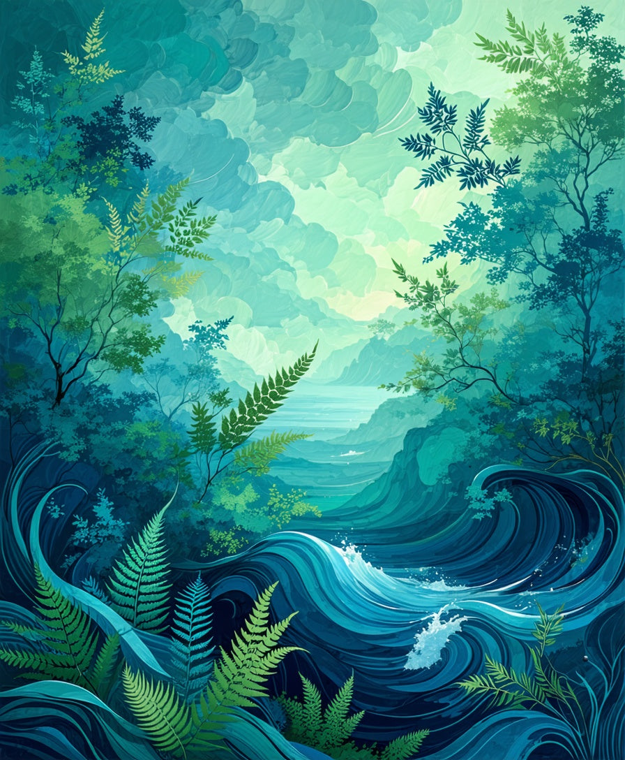 Lush Forest Water Flow Art Rug
