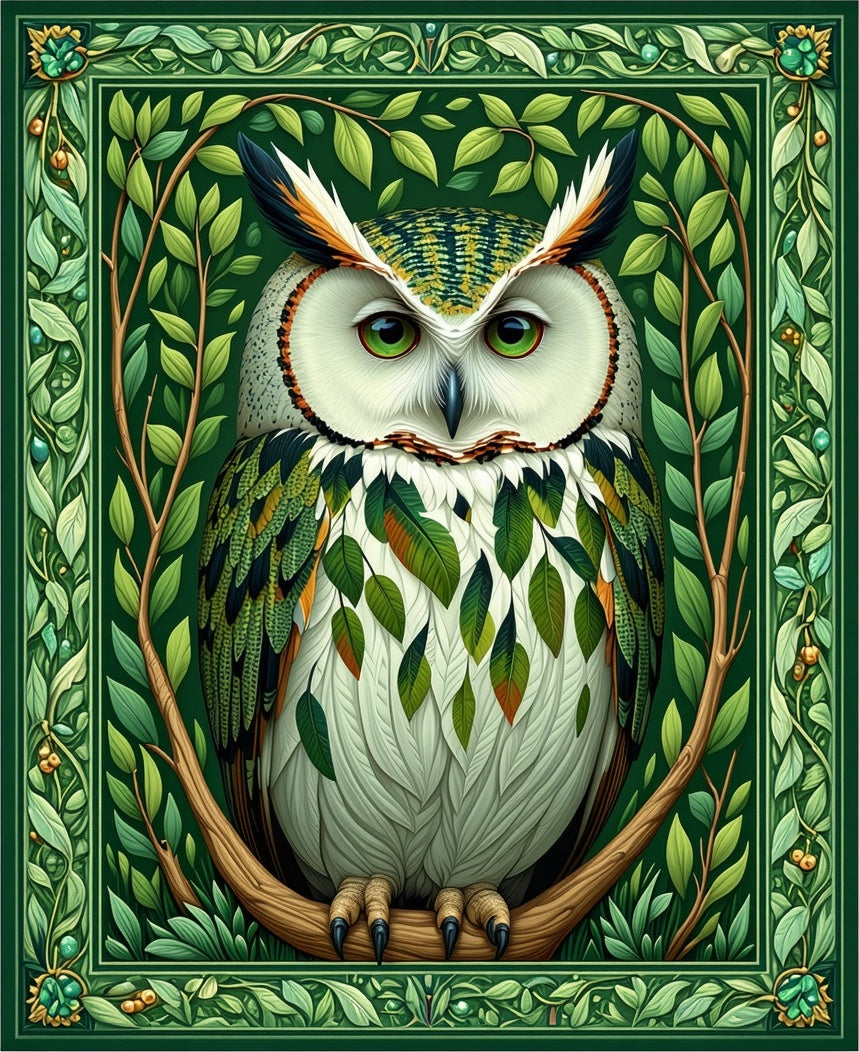 Enchanted Forest Owl Leaf Motif Rug