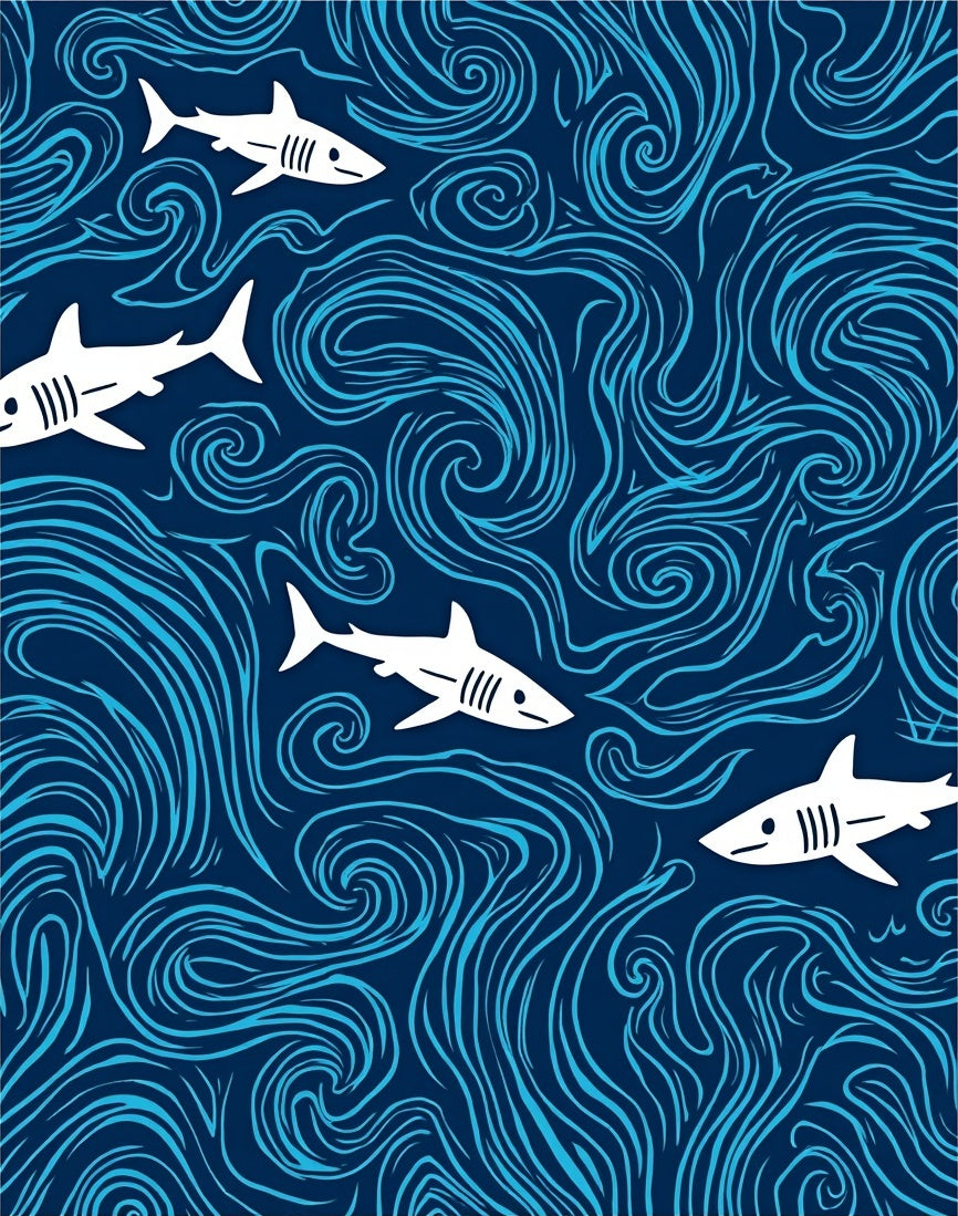Whimsical Shark Swirl Pattern Rug