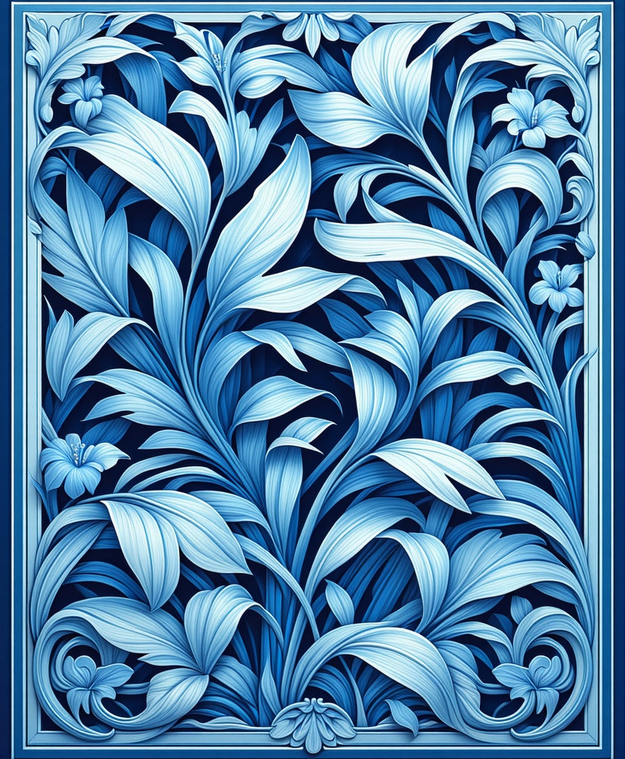 Ethereal Blue Floral Swirls Design Rug