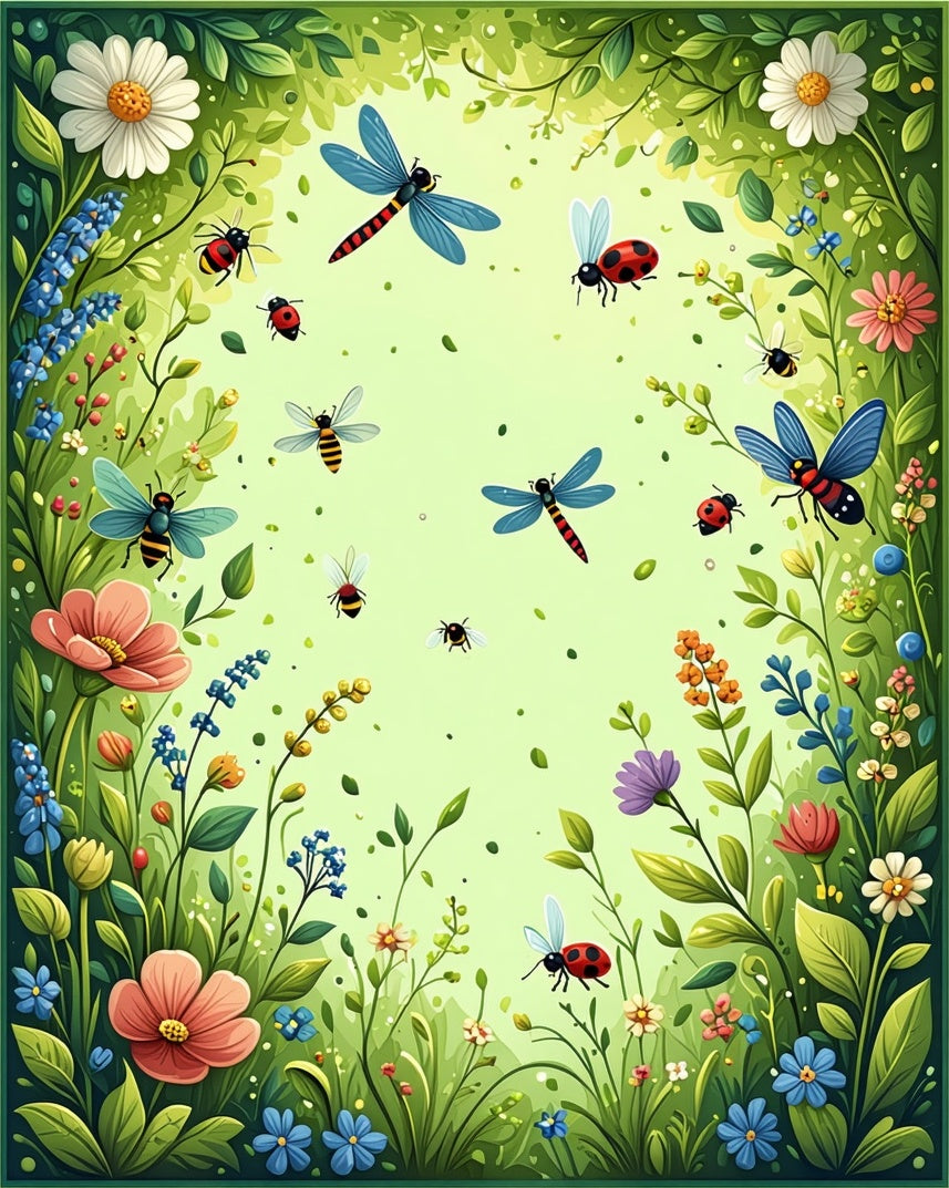 Whimsical Insects And Floral Garden Design Rug