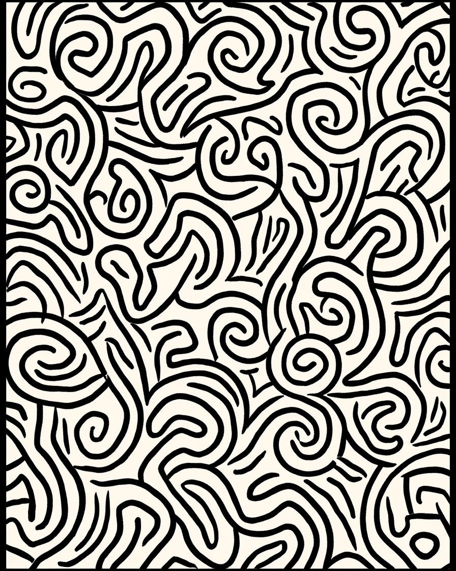 Abstract Black Swirl Pattern Rug