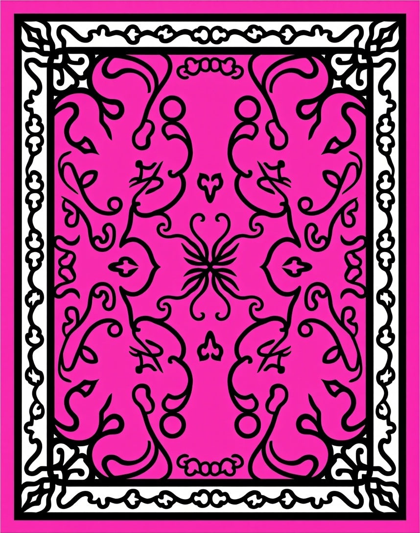 Bright Black White Floral Pattern Rug