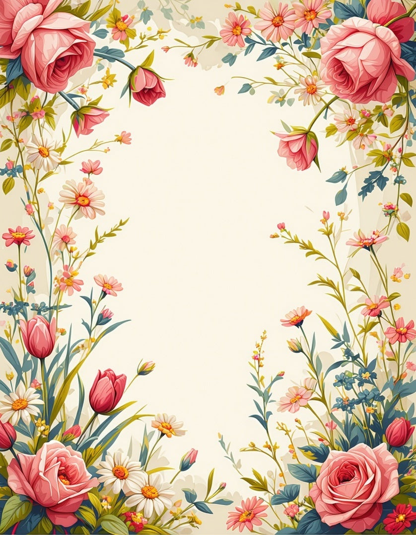Pink Rose Meadow Garden Pattern Rug
