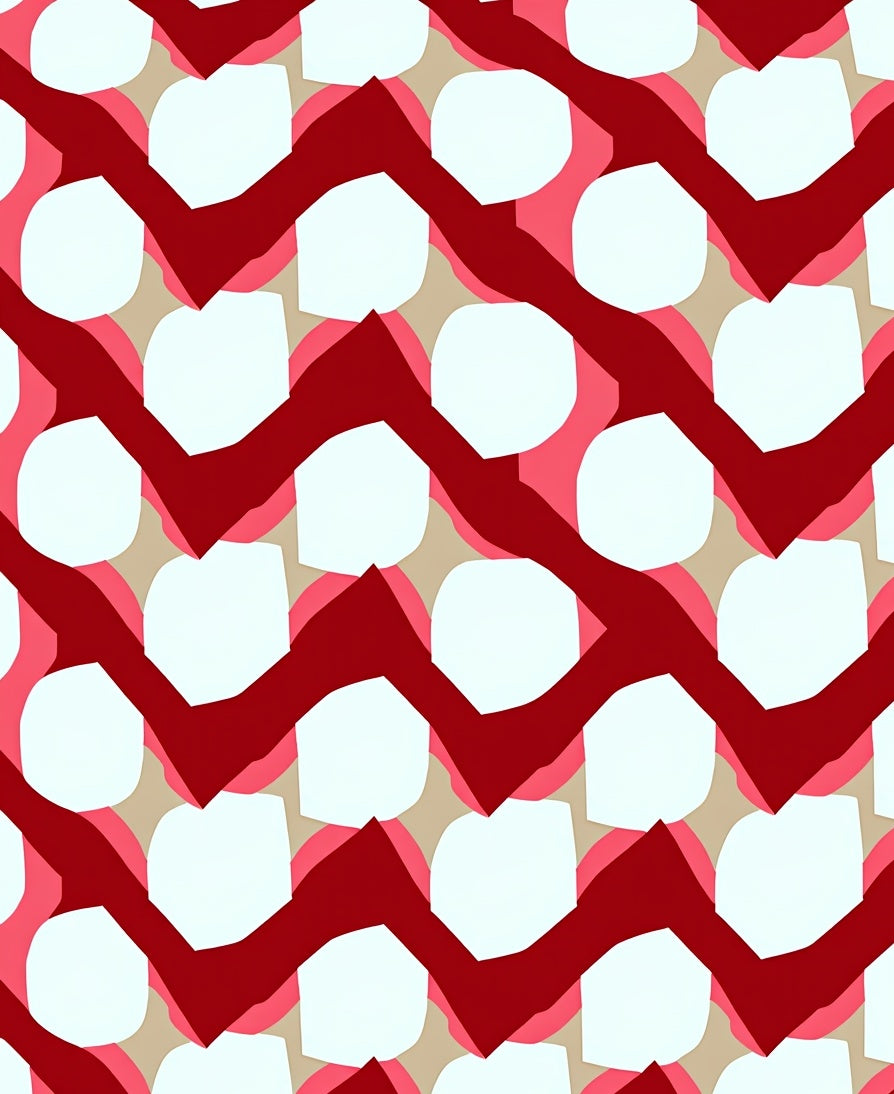 Crimson Red Zigzag Oval Arrangement Rug