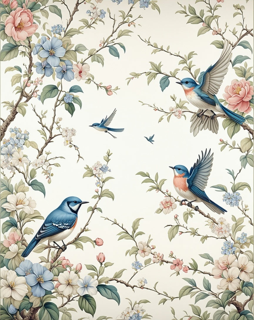 Whimsical Bluebirds And Blossoms Pattern Rug