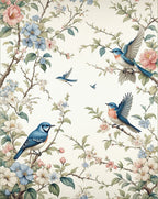 Whimsical Bluebirds And Blossoms Pattern Rug