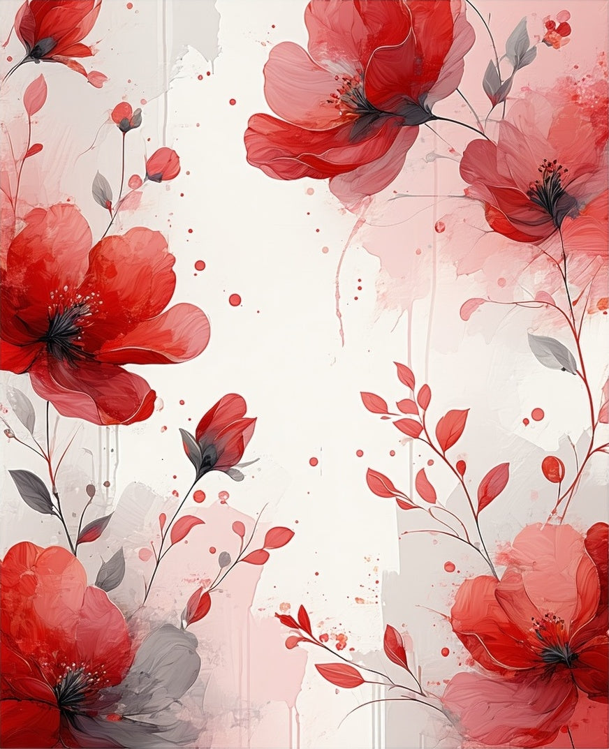 Red Floral Watercolor Blossom Art Rug