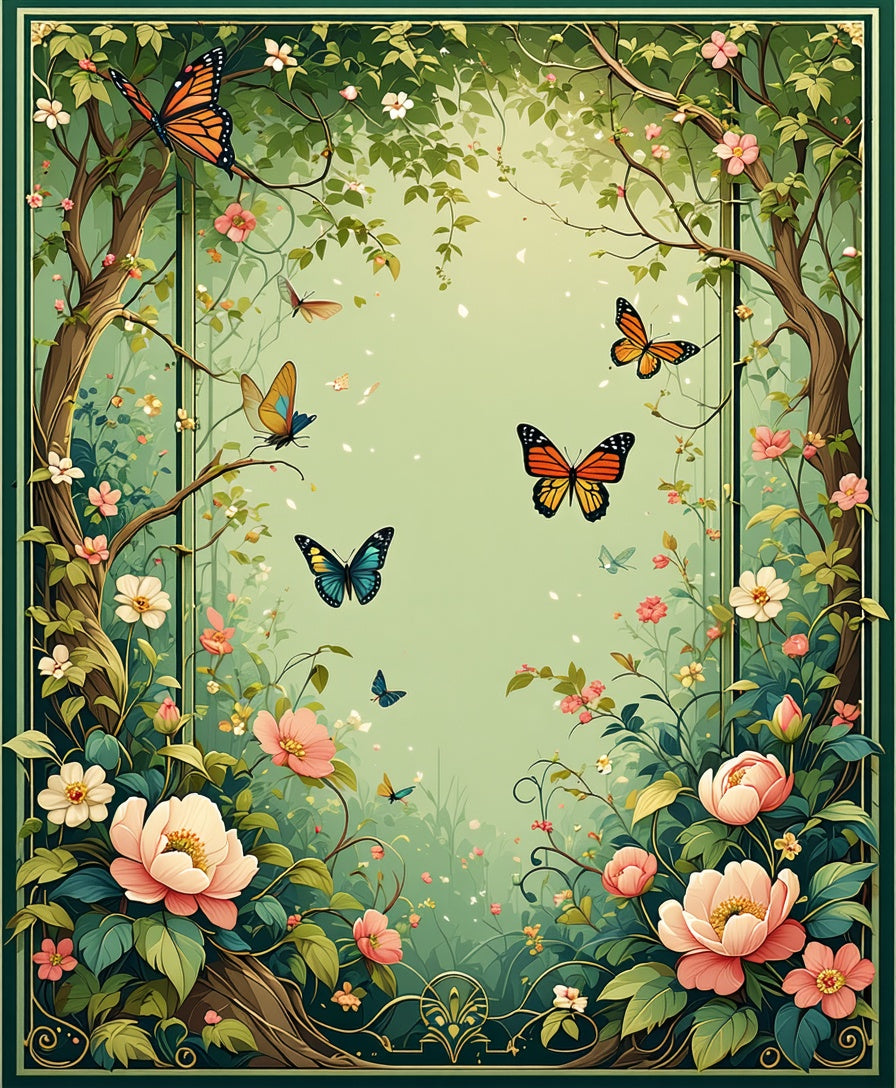 Enchanted Butterfly Garden Scene Rug