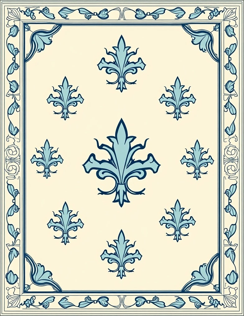 Ornate Blue Fleur-de-lis Pattern Rug