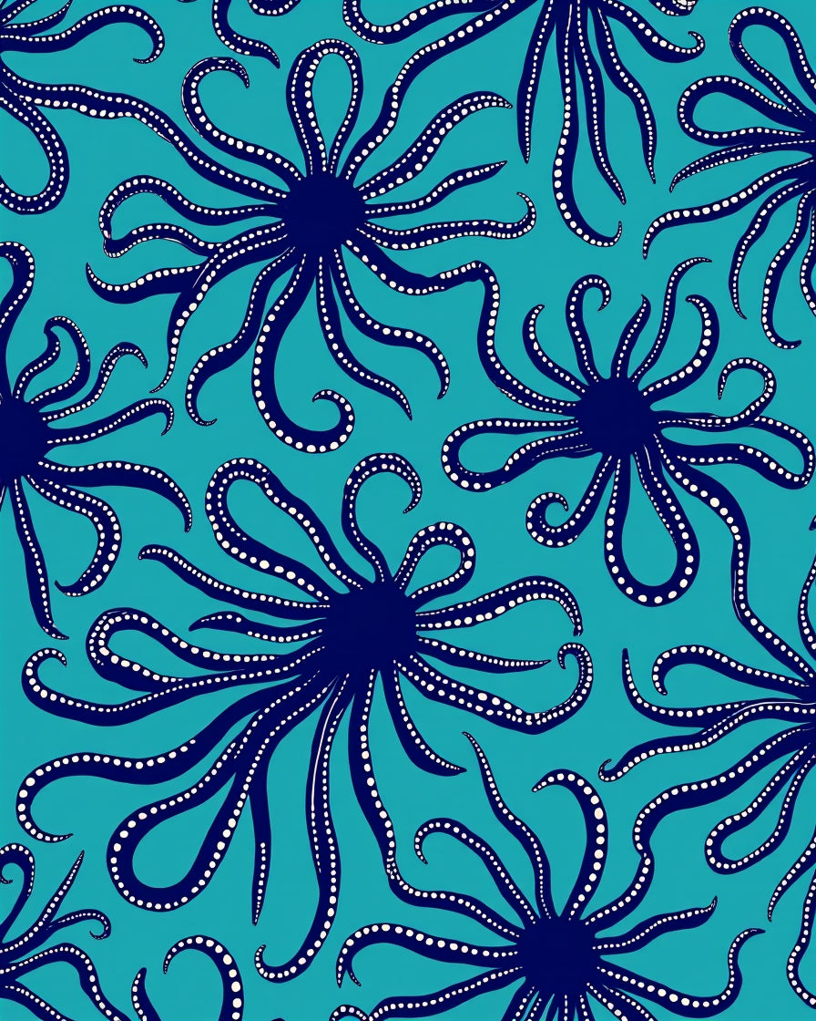 Navy Octopus Tentacle Pattern Rug