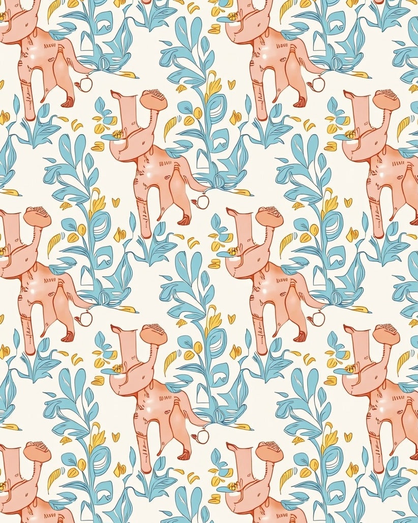 Whimsical Pink Creatures Floral Lawn Rug