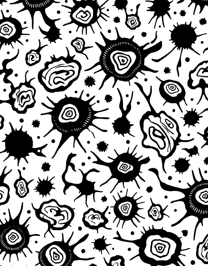 Organic Abstract Black White Splash Pattern Rug