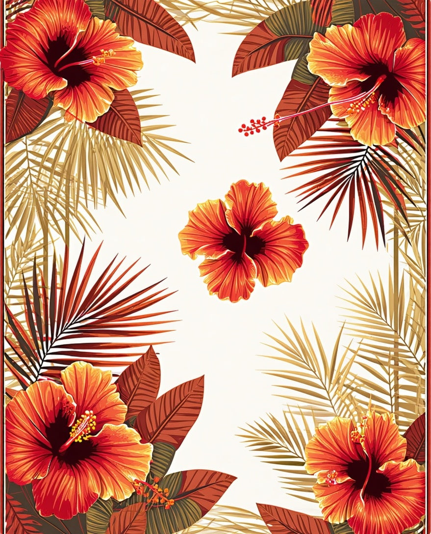 Vibrant Tropical Hibiscus Floral Print Rug