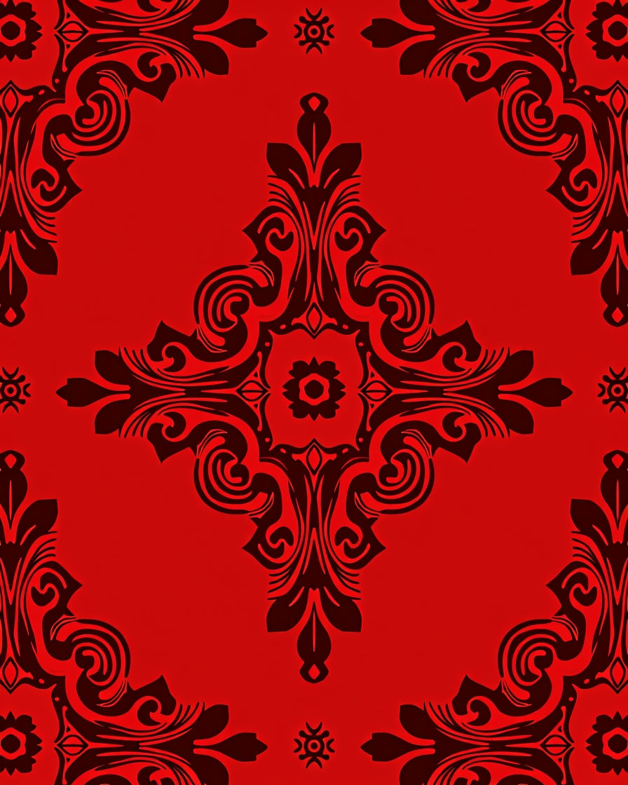 Bold Red Elaborate Scroll Medallion Rug