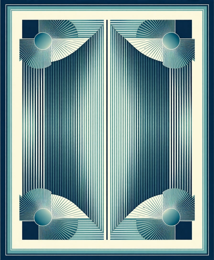 Art Deco Blue Geometric Burst Design Rug
