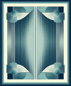 Art Deco Blue Geometric Burst Design Rug
