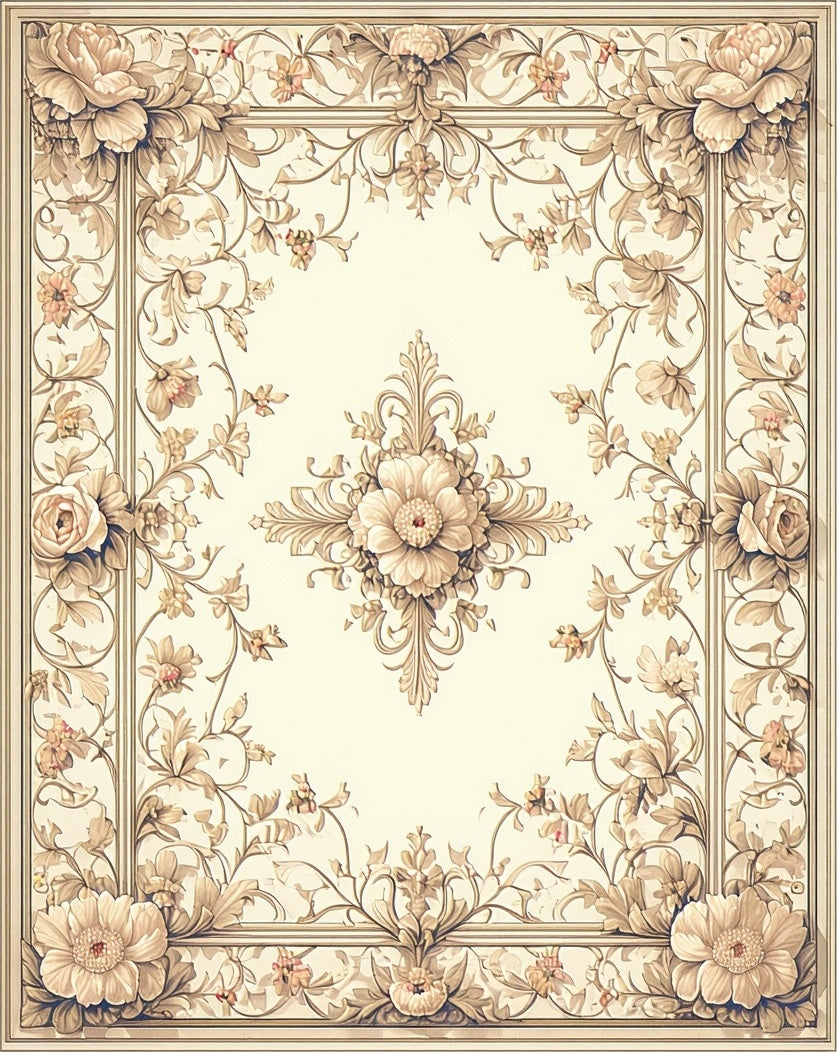 Elegant Floral Scrollwork Cream Rug