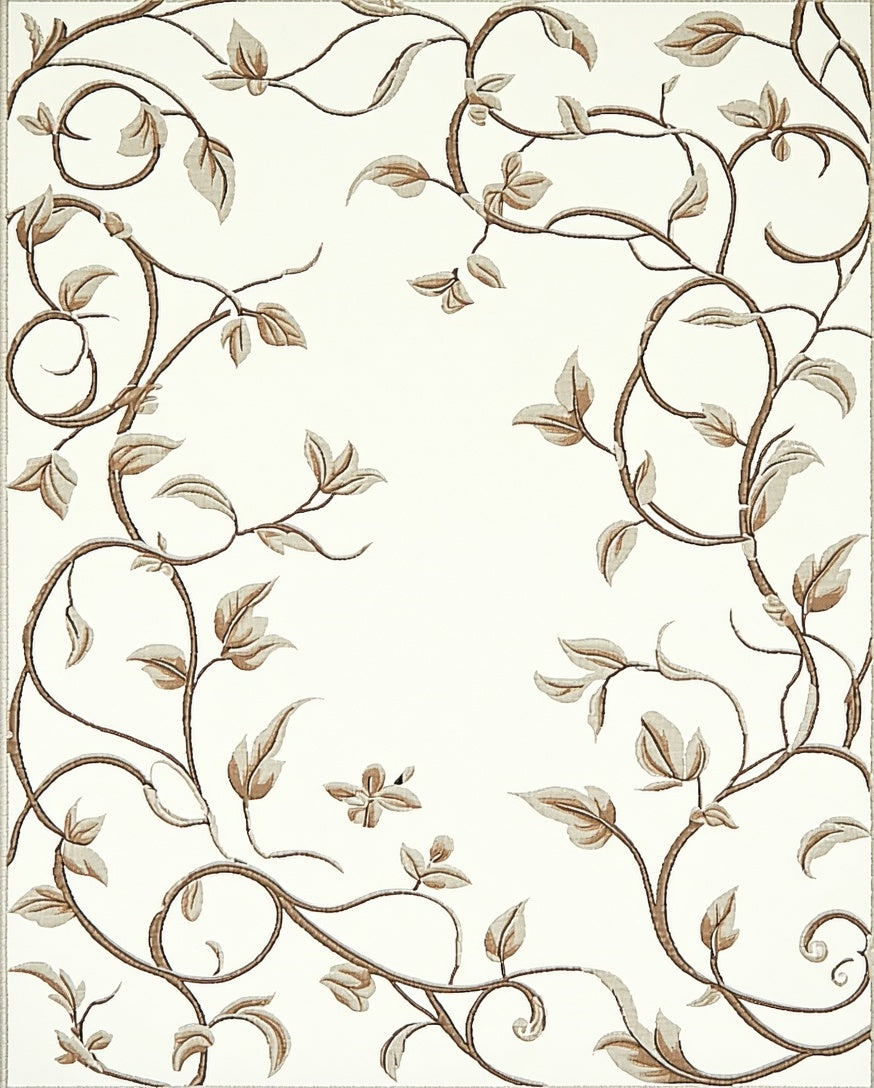 Delicate Floral Swirls Beige Design Rug