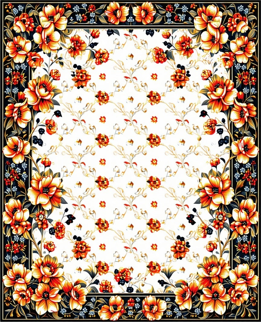 Radiant Floral Border Pattern Rug