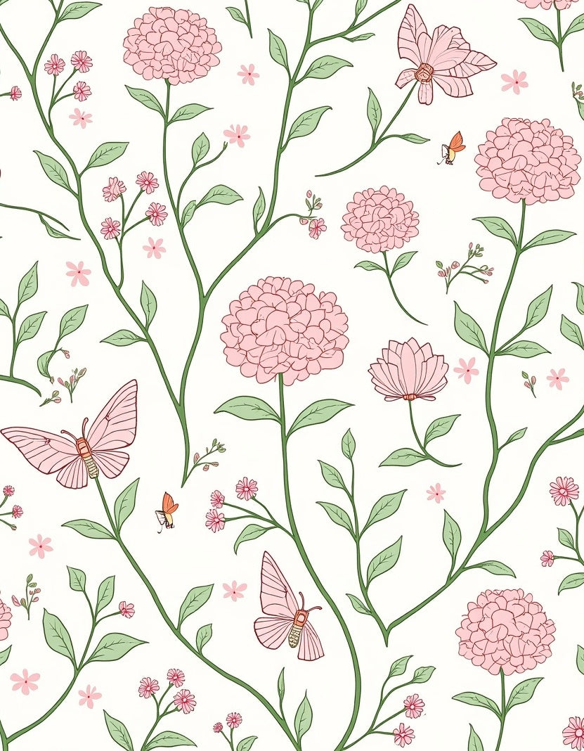 Charming Pink Flower Butterfly Pattern Rug