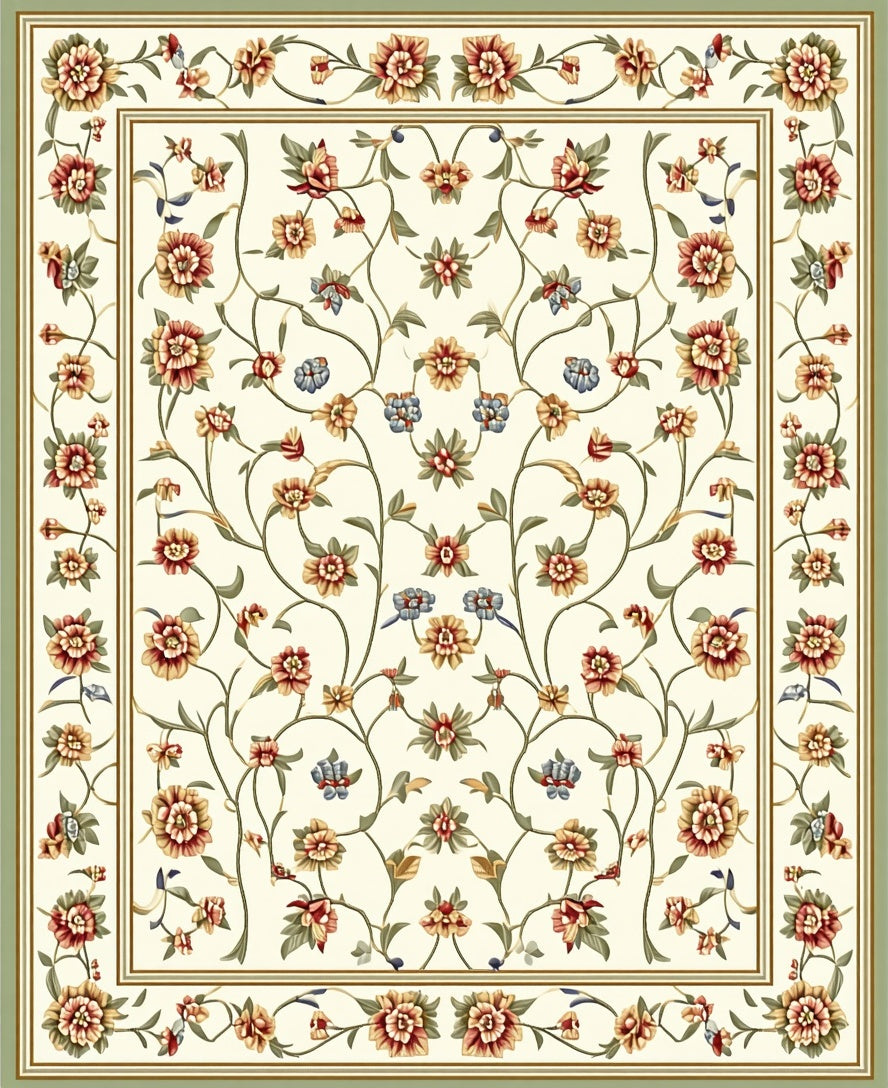 Cream Botanical Floral Vine Rug
