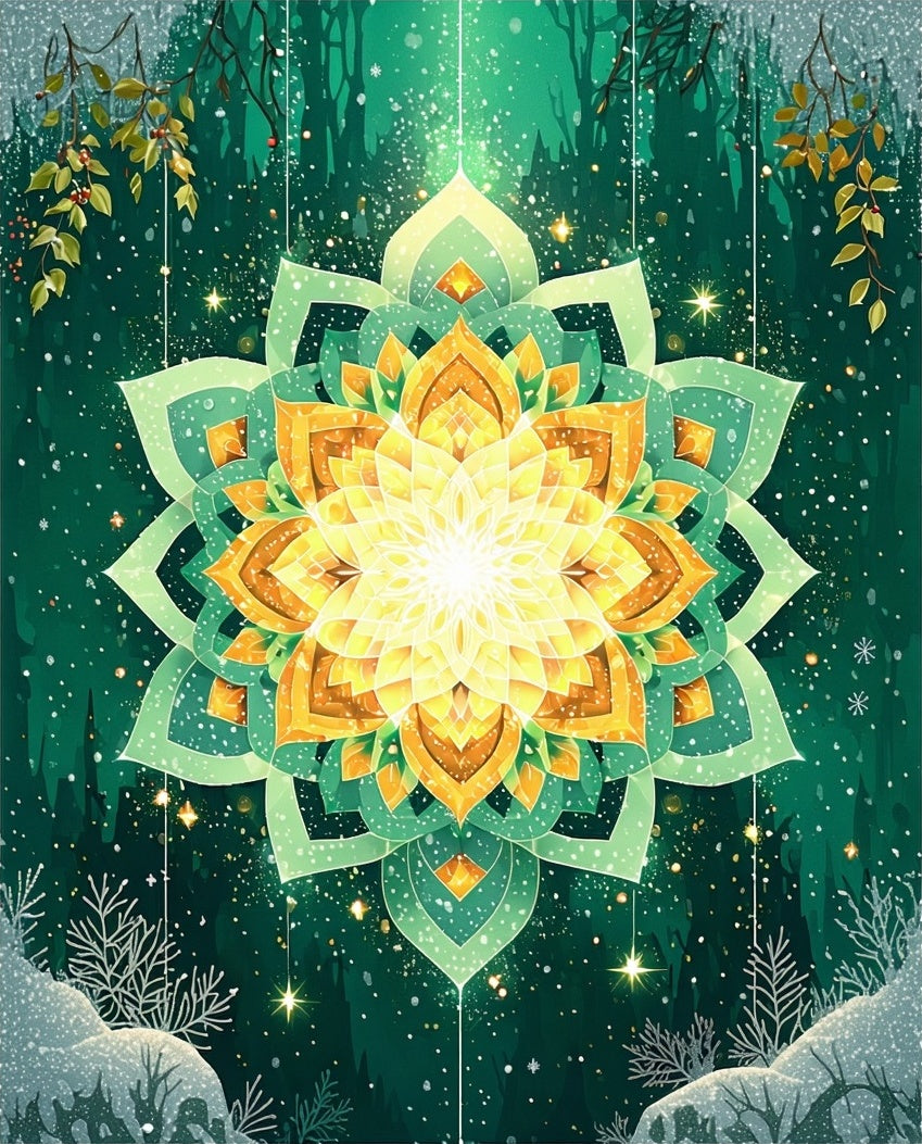 Golden Yellow Green Mandala Pattern Rug