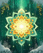 Golden Yellow Green Mandala Pattern Rug