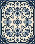 Navy Blue Floral Medallion Tapestry Rug
