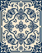 Navy Blue Floral Medallion Tapestry Rug