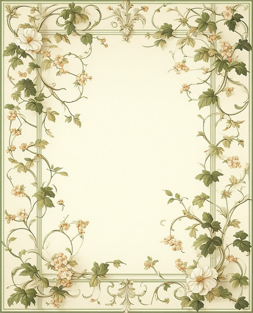 Delicate Floral Vine Border Rug