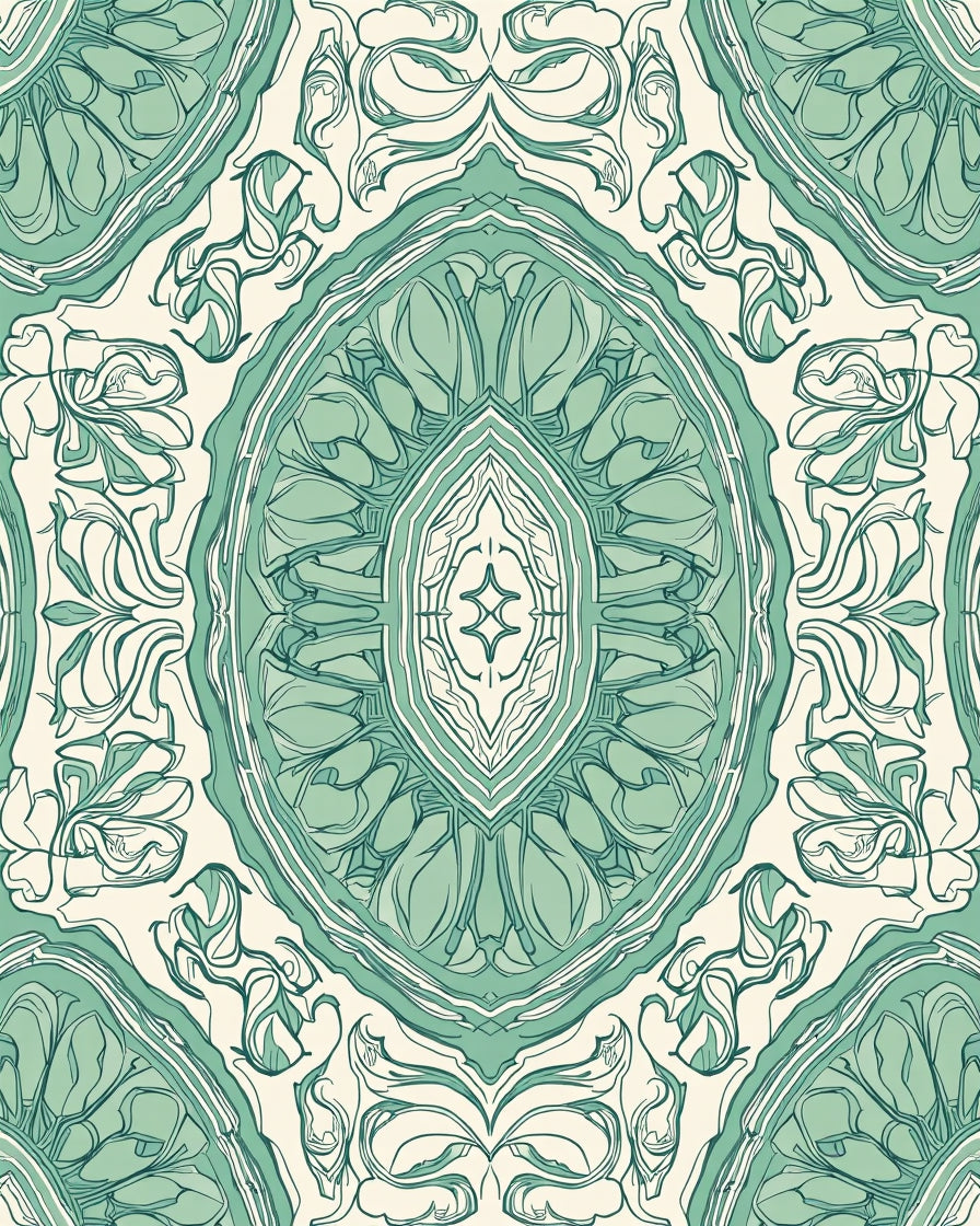 Vintage Green Floral Symmetry Rug