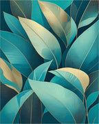 Teal Gold Leafy Pattern Design Rug