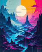 Electric Neon Mountain River Pathway Rug