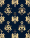 Damask Style Gold Navy Floral Rug