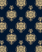 Damask Style Gold Navy Floral Rug