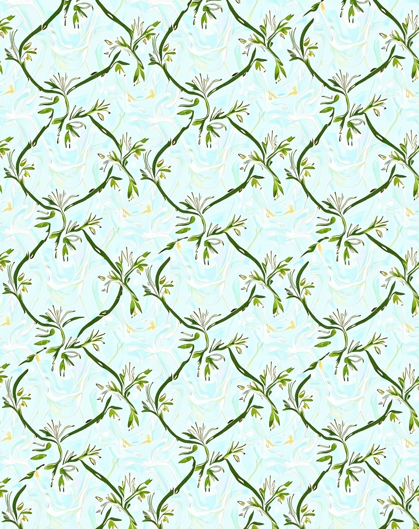 Light Blue Swirl Botanical Vine Rug