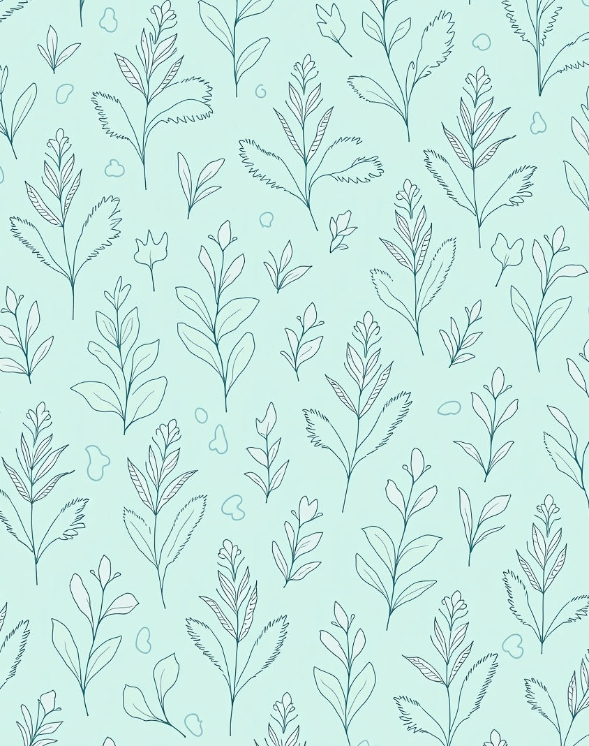 Pale Green Botanical Line Art Rug