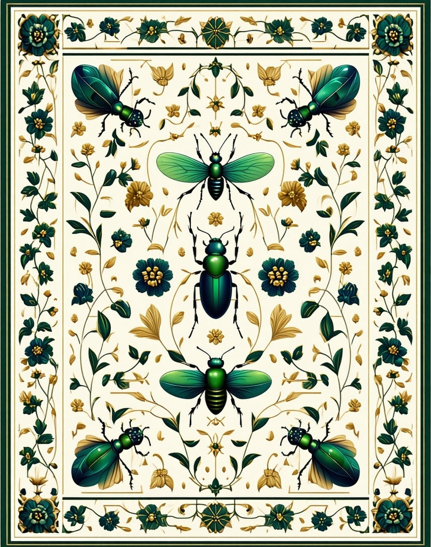 Emerald Beetle Floral Accents Rug