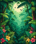Lush Tropical Jungle Floral Design Rug