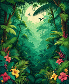 Lush Tropical Jungle Floral Design Rug