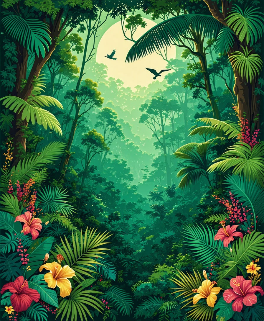 Lush Tropical Jungle Floral Design Rug