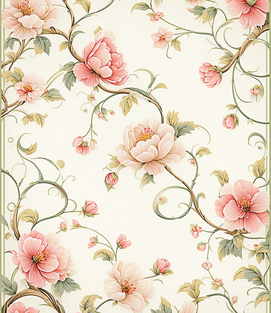 Soft Blush Floral Vine Pattern Rug