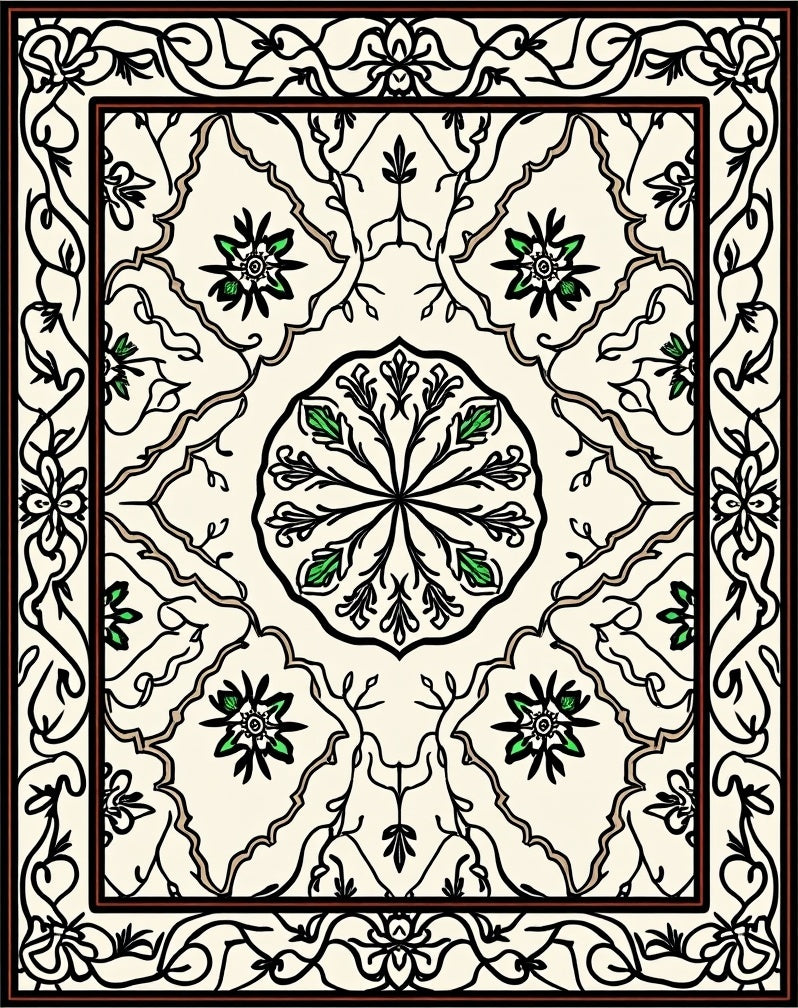 Elegant Floral Vine Symmetrical Pattern Rug