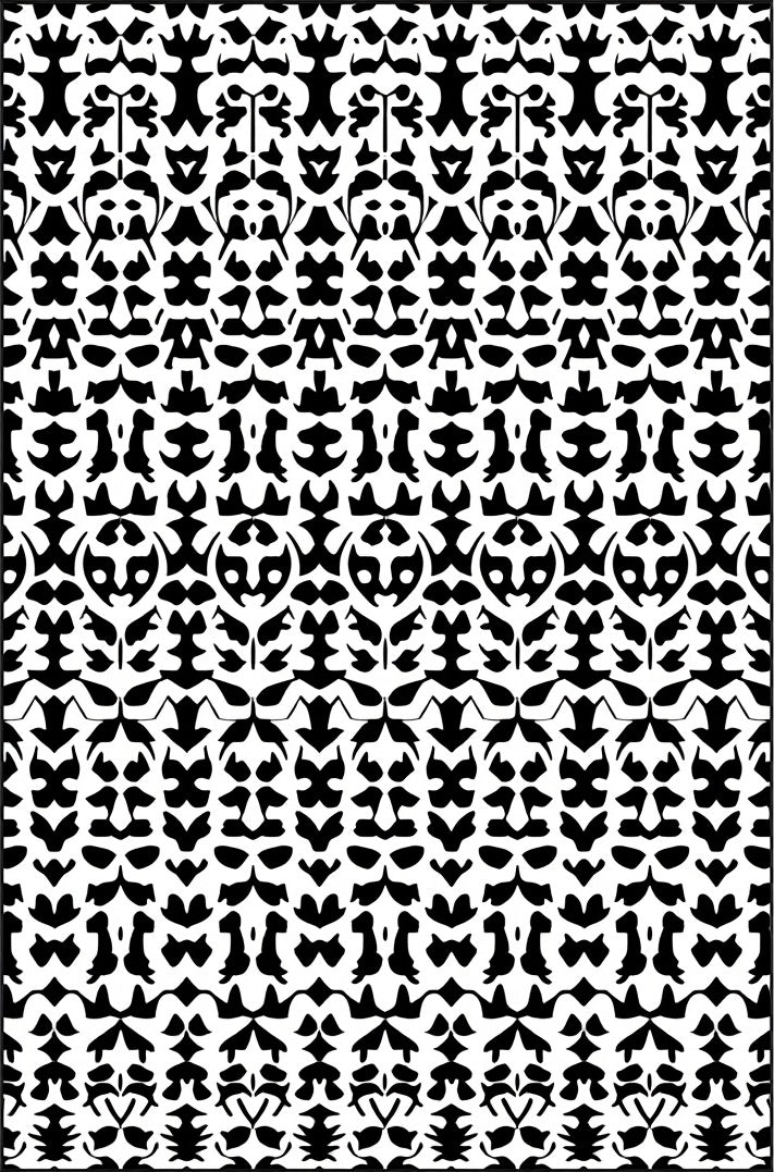 Black White Stylized Tribal Pattern Rug