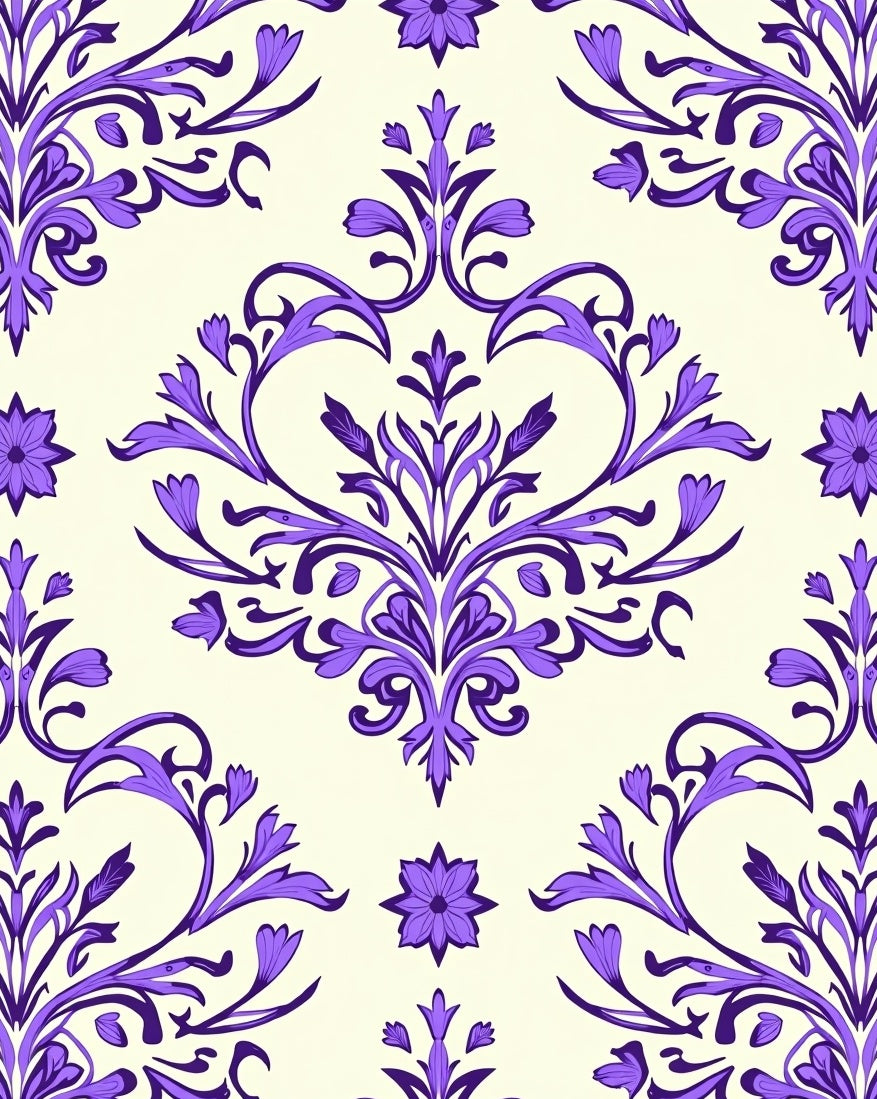 Elegant Purple Floral Damask Pattern Rug