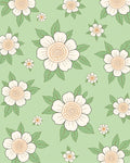White Floral Patterned Green Rug